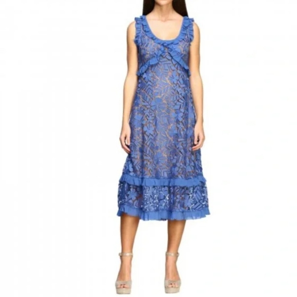 NWT Michael Kors blue lace midi dress size L - Picture 3 of 8
